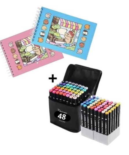 Kit de Livro de Colorir Bobbie Goods +Jogo Caneta Marcadora 12/24/36 Cores